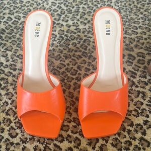 Maeve Orange Mules with Wide Strap and Low Heel